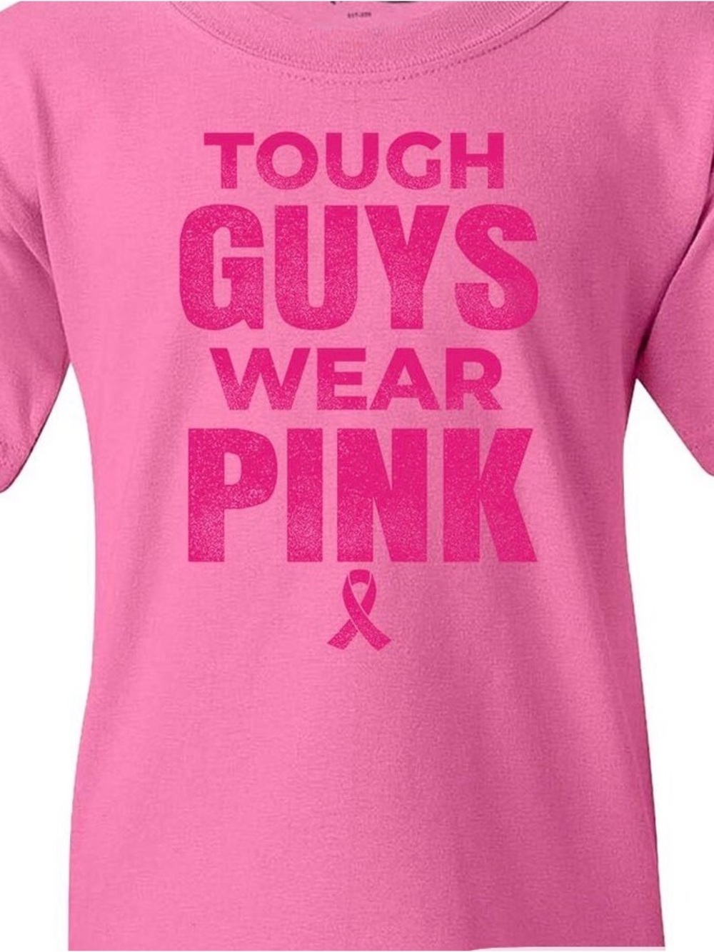 Gildan Pink Short Sleeve Tee with Dark Pink Breast Cancer Ribbon Graphic